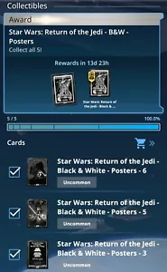 Topps Star Wars Card Trader RotJ Black and White W1 Poster Set 5 Cards Digital - Picture 1 of 1