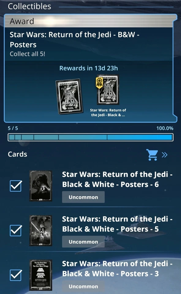 Topps Star Wars Card Trader RotJ Black and White W1 Poster Set 5 Cards Digital - Image 1 of 1
