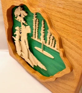Rare Golf Gift Plaque Wood Decor Artist signed Golfer Club House Mancave Dad VTG - Picture 1 of 23