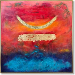 Arte de pared en lienzo abstracto grande rojo azul texturizado moderno pintura de símbolos 50x50 - Imagen 1 de 10