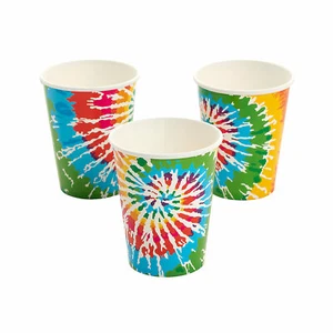 Tie Dye Paper Cup, 9 oz, 70's Themed Party Supplies, 8 Pieces - Picture 1 of 1