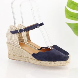 Maypol Anthropologie Womens Sandal Size 41 10 Navy Suede Espadrille Wedge Heel - Picture 1 of 17