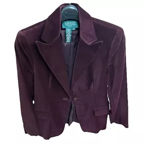 Vintage Lauren Ralph Lauren Women's Burgundy Velvet Blazer Jacket Sz 8P Classic - Picture 1 of 4