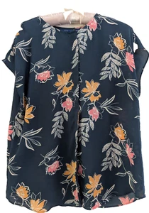 APT.9 Womens Size Large Top, Navy Blue With Flawers - Picture 1 of 17