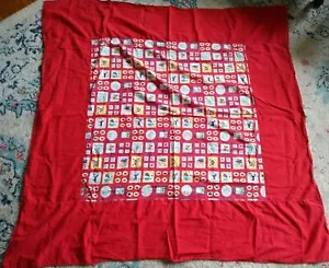 MCM Vtg Red Cotton Tablecloth Dutch Farmhouse Americana Horse Rooster 55 x 55 - Picture 1 of 4