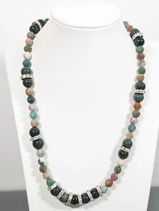 Artisan Boho Green Brown Stone AB Crystal Rhinestone Statement Necklace 20 in - Picture 1 of 12