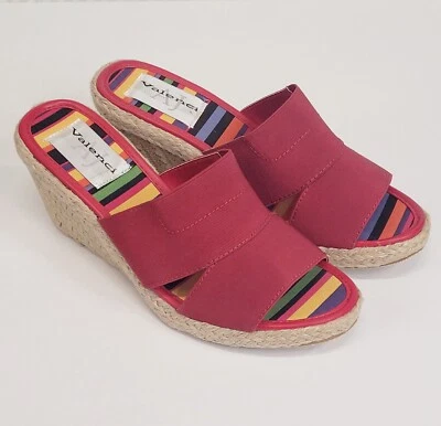 AJ Valenci Espadrille Wedge Heels Sandals 8.5 W Red Slip On Open Toe Shoes - Image 1 of 4