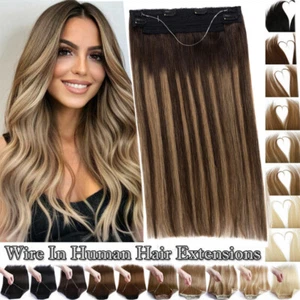 100% Real Wire Remy Human Hair Extensions Clip in Hidden Headband Weft One Piece - Picture 1 of 38