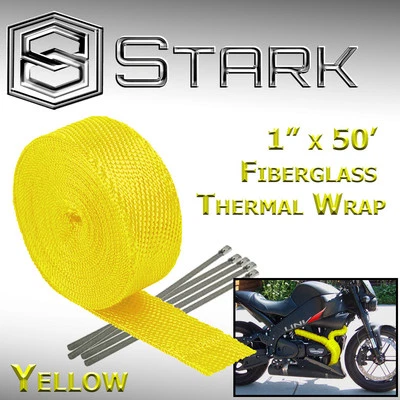 1" x 50' Ft Motorcycle Header Exhaust Heat Wrap Fiberglass Manifold - Yellow (A) - Image 1 of 2