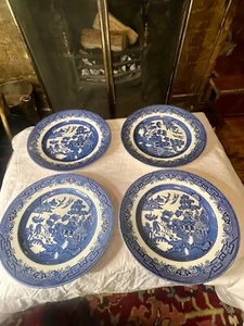 Vintage Teller mit blauem Weidenmuster - Churchill England - 4er Set (24 cm) - Bild 1 von 7
