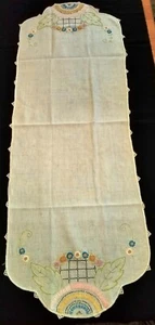 17" x 48" - Rectangle - Off White Cotton/Linen Embroidered Table Runner/Scarf - Picture 1 of 4