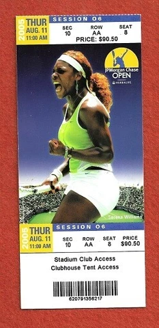 SERENA WILLIAMS 2005 JP MORGAN CHASE OPEN TENNIS TICKET Cover