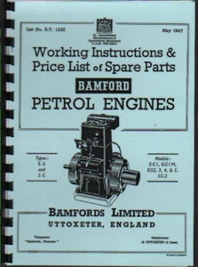 Libro de instrucciones de trabajo y repuestos de motor estacionario Bamford "EG & SG" - Imagen 1 de 1