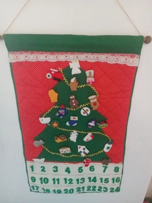 Vtg Felt Christmas Tree Advent Calendar 15" X 19" & 24 Felt Ornaments Handmade - Image 1 of 4