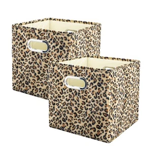 2PCS Storage Cubes Leopard Cheetah Print Velvet Fabric Storage Bins for Shelv... - Picture 1 of 7