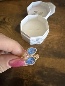 BP Resort Wear Ring 8 Calista Luna Blue lace agate genuine quartz gold plating - Picture 1 of 8
