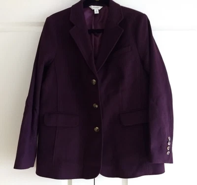 LL Bean Blazer 羊毛羊绒茄子紫色女式 18R 3 按钮衬里夹克 — 第 1/4 张图片