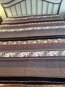 Willow Boho Striped Floral Velvet Dark Colors Brown Plum Black KING Size Quilt - Picture 1 of 14
