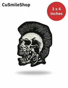 Mohawk Skull Warrior Skeleton Embroidered Iron On Jacket Patch Punk Rock 3" x 4" - Picture 1 of 5
