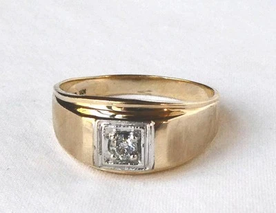 Mens 10k Gold Natural Diamond Solitaire Comfort Fit Ring by OTC 7.2gr Size 11.25 - Image 1 of 4