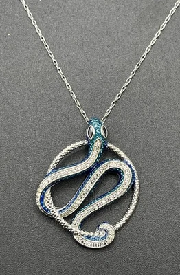 18" New Condition White Sapphire Enamel Snake Necklace - Image 1 of 4