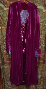 FREE PEOPLE HTF DAHLIA DUSTER BERRY & MATCHIN FP SEQUIN DRESS M VINTAGE SCARF - Picture 1 of 18