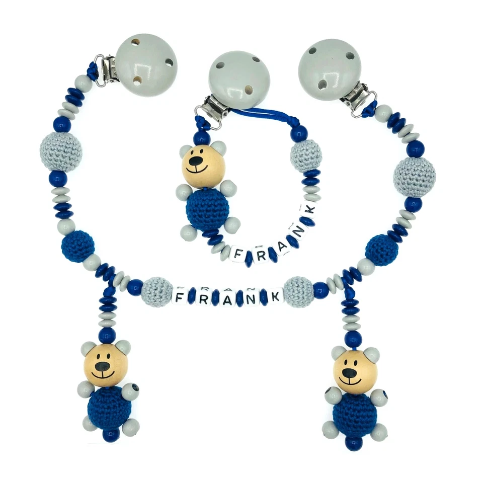 Set Schnuller- und Kinderwagenkette mit ihren Wunschnamen ❤️ 3D-BÄR ❤️ Unisex ❤️ - Bild 1 von 1
