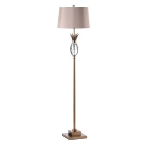 Floor Lamp Pineapple Glass Design Metal Base Taupe Faux Silk Shade Reading Light - Picture 1 of 7