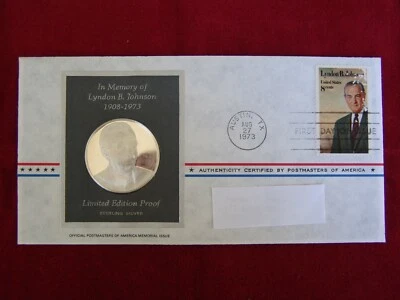 President L.B. Johnson Postmasters of America Sterling Silver First Day PNCover - Image 1 of 4