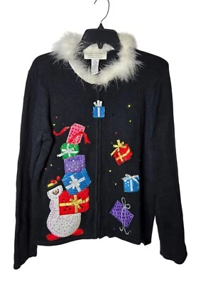 Suéter Heirloom Collectibles Navidad Muñeco de Nieve Cremallera Completa Talla Mediana Festivo Foto 1 de 4