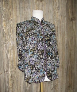 ALEX EVENINGS 2 PC GLITTER BLAZER BLACK FLORAL PETITE MEDIUM MP WHIMSIGOTH - Picture 1 of 12