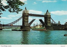 London - View of Tower Bridge over the River Thames - folded up - circa 1980