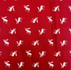 White Moose & Reindeer on Red Fabric - Rustic Winter Lodge Theme - 100% Cotton - Picture 1 of 2