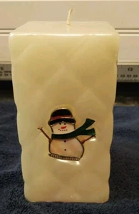 Square Off White 6"h Candle Snowman Metal Inlay - Picture 1 of 7