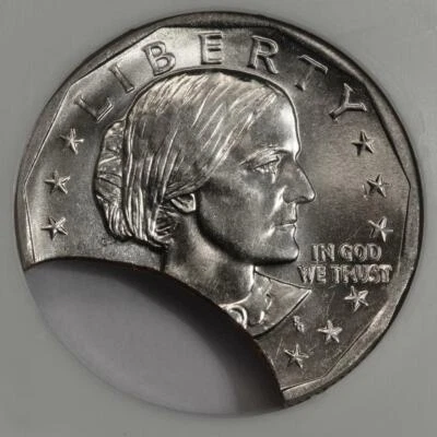 NGC MS63 30% Large Curved Clip Susan B Anthony Dollar Mint Error Rare - Image 1 of 4