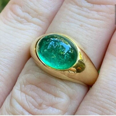Anel masculino de ouro amarelo 14k sólido esmeralda verde laboratório todos os tamanhos aqui. - Imagem 1 de 4