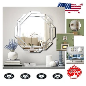 Elegant Hexagonal Frameless Silver Beveled Mirror 23.6" for Modern Homes - Picture 1 of 10