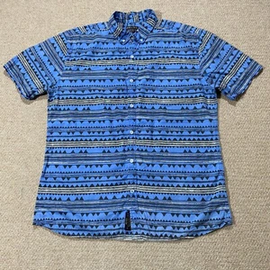 Y2K Pattern Shirt Mens Large Slim Fit Blue Abstract Geometric Striped Patterned - Picture 1 of 9