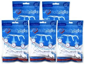 5 Pack - Health Smart Floss Picks, Slides Easily Between Teeth, 60 Count - Picture 1 of 2