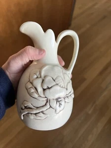 VINTAGE REDWING Antique Red Wing Rose Pattern Pitcher White - Picture 1 of 3