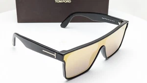 Tom Ford Whyat TF709 01G Shield Shiny Black Orange Mirror Mens Sunglasses - Picture 1 of 10