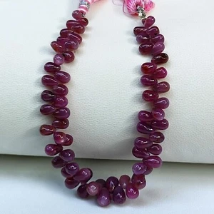 Natural Ruby Gemstone 7x5 to 10x7 mm Size Smooth Drop Shape Beads 8" Strand - Picture 1 of 10