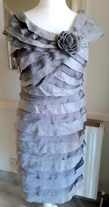 London Times Size 14 Grey Silver Raw Edge Ruffle Dress Cruise Wedding - Picture 1 of 4