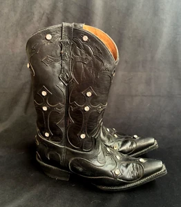 El General black leather+rhinestone western boots-6 (US 9) - Picture 1 of 5