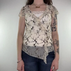 Y2K Blumenembryoderie Mesh Top und Strickjacke Set - Bild 1 von 2