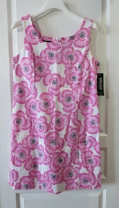 Briggs NWT Cotton Stretch Pink Floral Denim Knee Length Pencil Tank Dress Sz 12 - Picture 1 of 18
