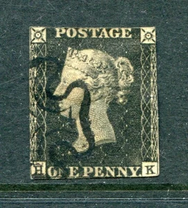 GB 1840 QV 1d PENNY BLACK HK francobollo usato - Foto 1 di 2