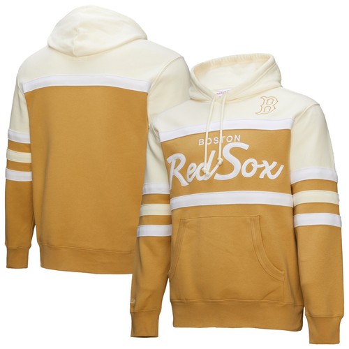 Felpa con cappuccio pullover uomo Mitchell & Ness marrone crema Boston Red Sox Head Coach