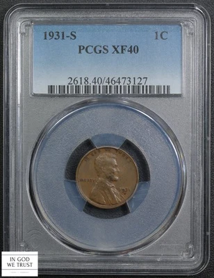 1931 S Lincoln Wheat Copper Cent 1C PCGS XF 40 - Image 1 of 4
