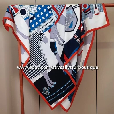 Sallys 70% Cashmere & 30% Silk Wrap Scarf Horses Print Double Face Shawl 53" - Image 1 of 4